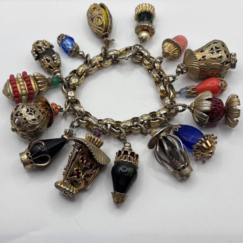 Vintage Napier Asian Lantern Charm Chunky Bracelet Gold Tone SEE PHOTOS